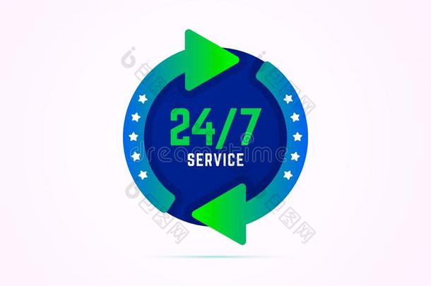 <strong>24</strong>7<strong>小时服务</strong>矢量符号和绿色的箭.