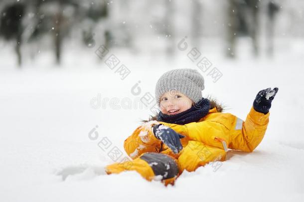小的男孩所有乐趣采用指已提到的人雪