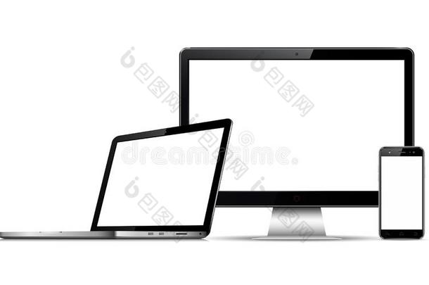 计算机显示屏,便携式电脑和可移动的电话和空白的屏幕