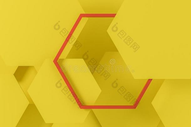 黄色的六边形背景和红色的六边形
