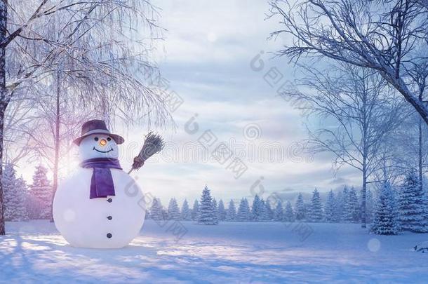 冬风景和雪人,圣诞节背景