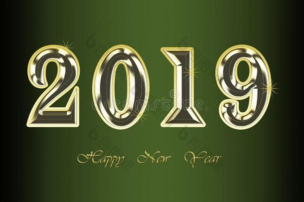 幸福的新的年2019招呼卡片-金色的发光的算术向黑暗的