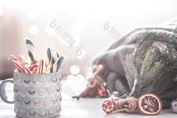 圣诞节节日的背景和杯子和节日的布置