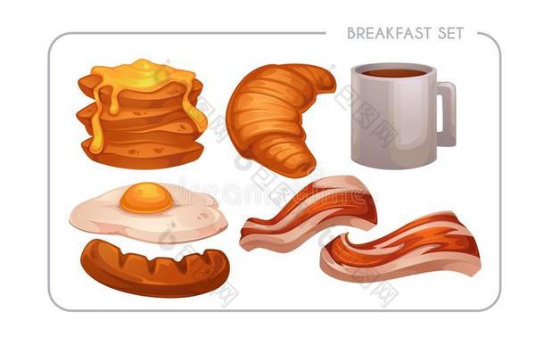 幸福的早餐,矢量漫画食物资产为你的可移动的游戏