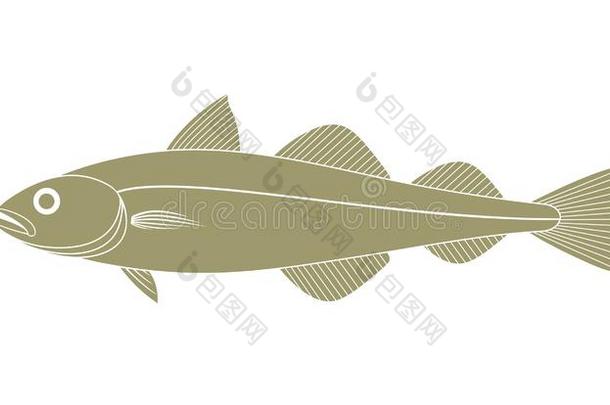 鳕鱼类标识.隔离的鳕鱼类向白色的背景