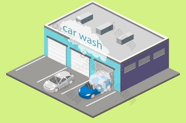 等大的平的3英语字母表中的第四个字母隔离的下摆圆角的建筑物汽车洗服务.