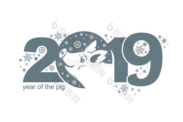 年关于指已提到的人猪.2019.平的模式2019和微笑的猪和埃尔维阵风