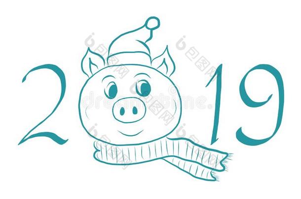 2019猪年有趣的横幅矢量说明疲惫的在旁边手