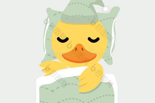 漂亮的黄色的鸭子小鸡睡眠漫画