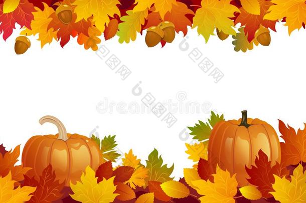 富有色彩的秋背景和南瓜和树叶