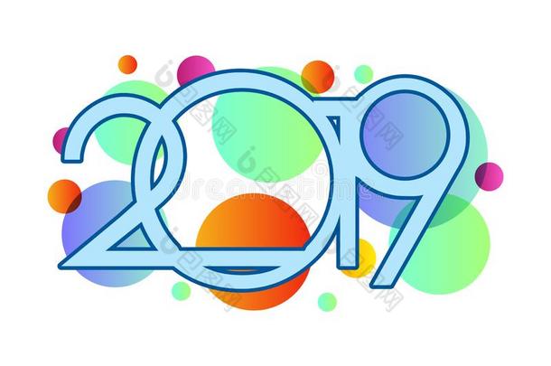 幸福的新的年2019,数词2019,富有色彩的2019矢量illustrat