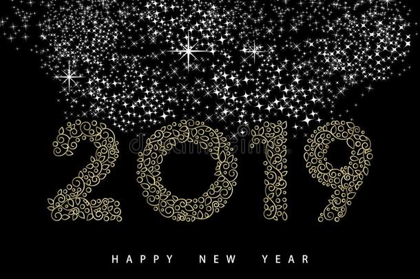 幸福的新的年2019金装饰字母组合装饰