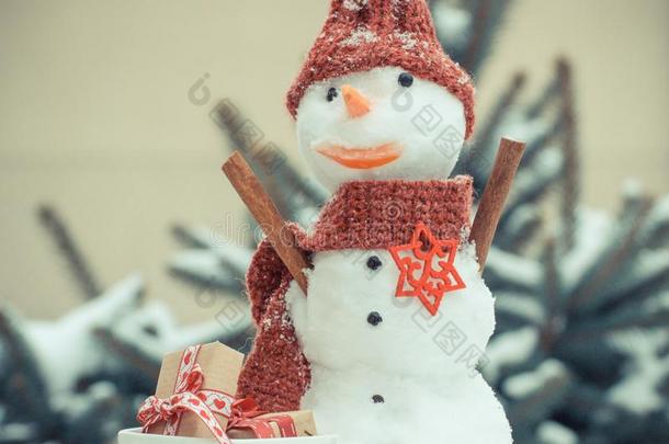 装饰雪人和礼物为圣诞节或情人向后面