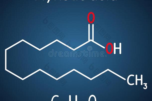 肉豆蔻tetradecanoic酸味的分子.它是（be的三单形式饱和的油腻的酸味的