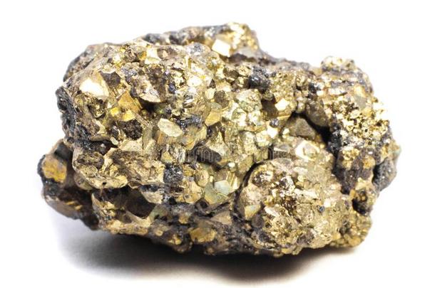 自然的未经处理的黄铁矿石头<strong>金</strong>属的发出光关在上面
