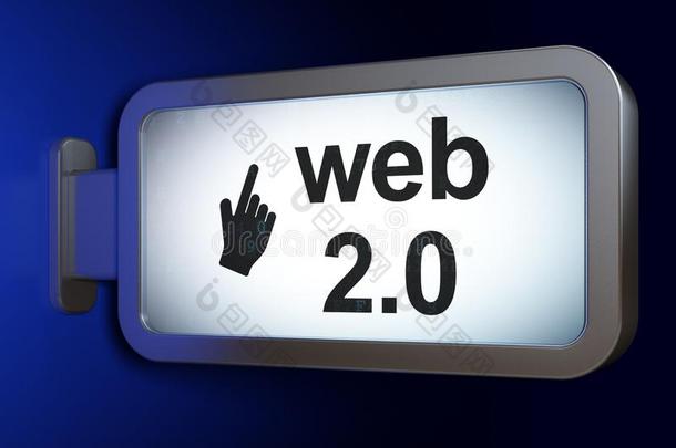 蜘蛛网发展观念:蜘蛛网2.0和老鼠光标向广告牌英语字母表的第2个字母
