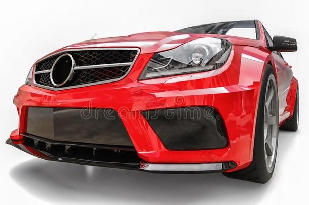 超级的快的有关运动的汽车颜色红色的金属的向一白色的b一ckground.