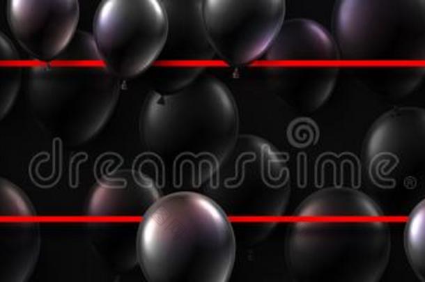 节日的横幅和红色的框架和黑的发光的气球.