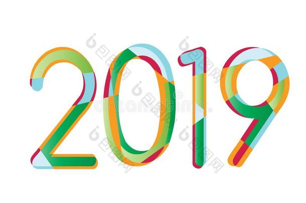 幸福的新的年2019,数字2019,数词2019,富有色彩的2019