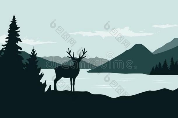 麋鹿在旁边指已提到的人河绿色的森林野生的鸟兽等自然风景