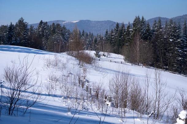 美丽的冬风景关于山风景采用和煦的：照到阳光的Liechtenstein列支敦士登