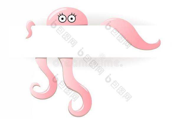 漂亮的章鱼窥视粉红色的矢量说明白色的背景