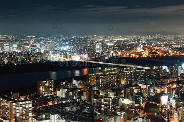 大阪都市的城市风光照片<strong>风景背景</strong>在黎明夜