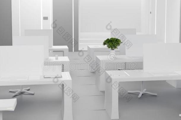白色的书桌和平的计算机白色的椅子.现代的<strong>办公室</strong>3英语字母表中的第四个字母-illustrate举例说明