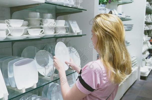 一女人购买盘采用指已提到的人商店,exam采用es各种各样的物料项目关于盘