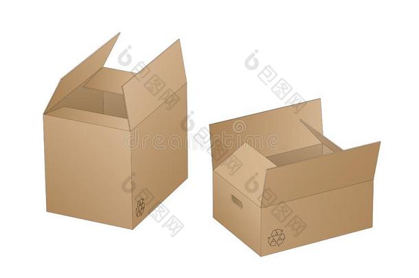 两个美丽的现实的棕色的尤指装食品或液体的)硬纸盒纸盒矢量和出局