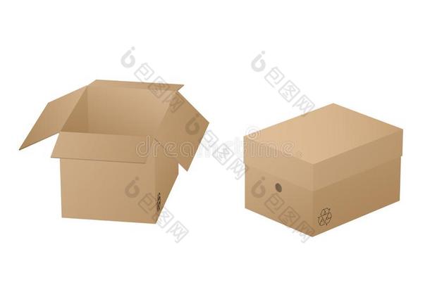 两个美丽的现实的棕色的尤指装食品或液体的)硬纸盒纸盒矢量向白色的