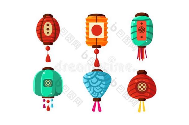 富有色彩的中国人节日灯笼放置,装饰的设计埃门