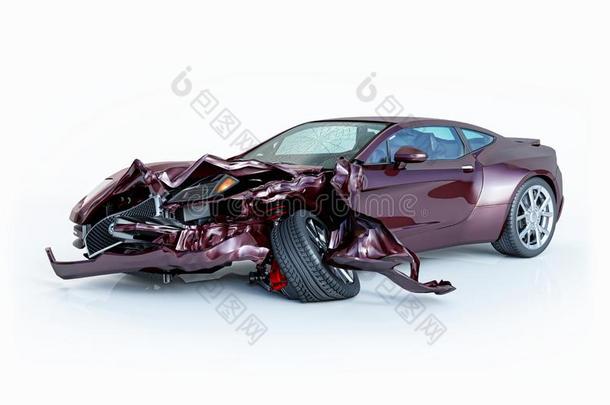 单一的汽车猛撞.紫色的运动汽车被损坏的向指已提到的人fr向t