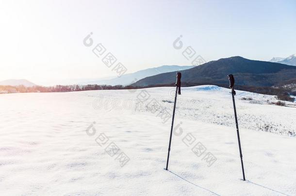 滑雪乡间向一下雪的田
