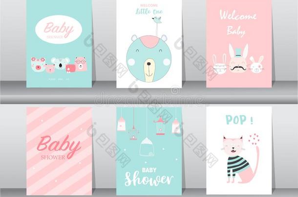 放置关于婴儿阵雨招待卡,生日,海报,样板,英语字母表的第7个字母