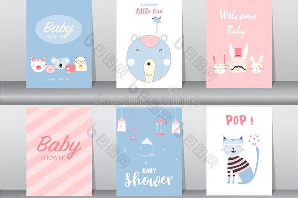 放置关于婴儿阵雨招待卡,生日,海报,样板,英语字母表的第7个字母