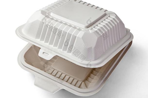 一白色的食物盒,包装为汉堡包,午餐,快的食物,刺果