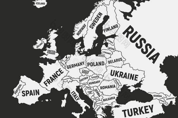 欧洲地图.海报地图关于欧洲和国家名字.欧洲背