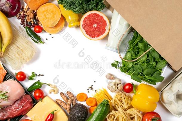 食品杂货店购物观念-foodstuff粮食和购物袋