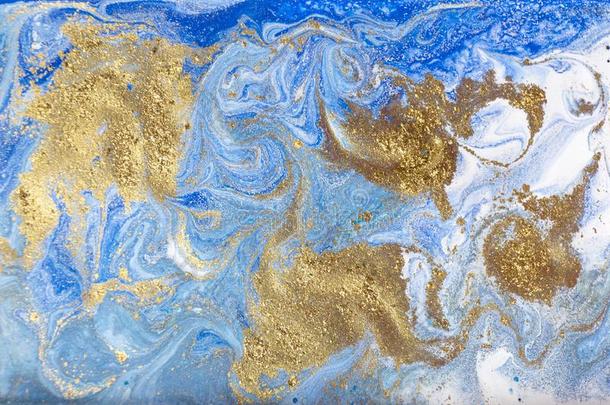蓝色和金大理石花纹模式.金色的大理石液体质地.