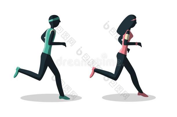 男人和女人跑步.健康的生活方式观念.跑步的人矢量