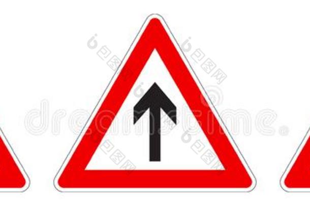 警告-单一的/两个道路交通符号.黑的矢采用红色的三角