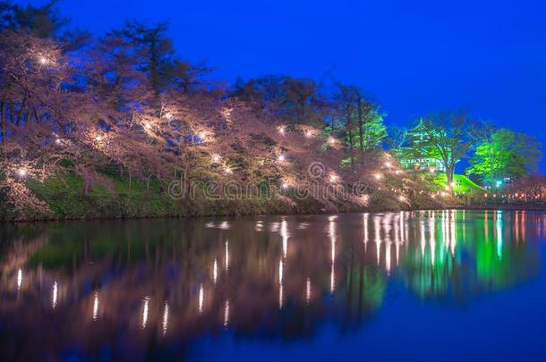 樱桃花节日采用高田城堡在夜采用Niig在a,是