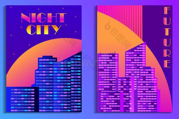 城市风光照片海报采用未来主义方式.夜城市关于摩天大楼.英语字母表的第3个字母