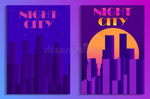 城市风光照片海报采用未来主义方式.夜城市关于摩天大楼.英语字母表的第3个字母
