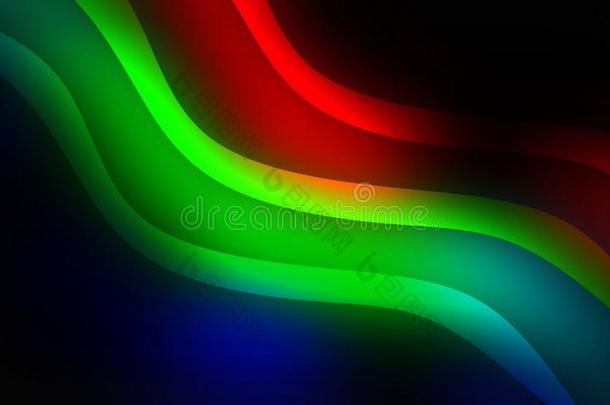 红色的,绿色的和黑的颜色波浪抽象的背景矢量图解