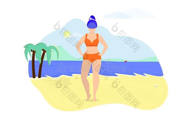 加大<strong>小年</strong>幼的女人使摆姿势向海滩夏季