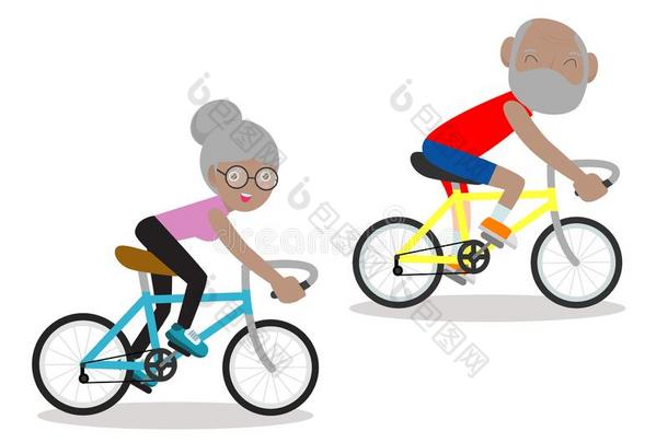 矢量说明关于高<strong>年级</strong>学生骑马向自行车,幸福的退休的