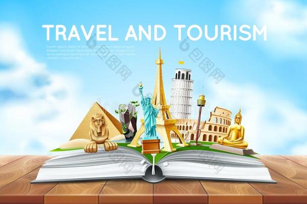 矢量旅行的旅游海报设计采用书