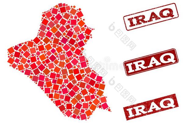 马赛克地图关于伊拉克共和国和悲痛学校邮票作品